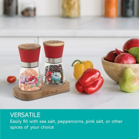 Last Set! 🌺 New Pioneer Woman Sweet Romance Salt and Pepper Grinders, Red - Picture 1 of 9